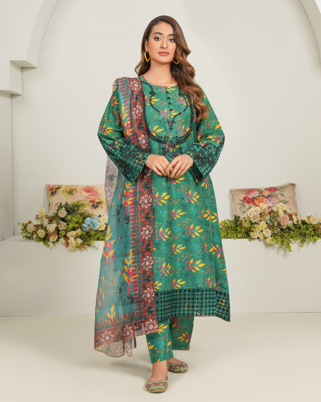 Emerald Blossom 3-Piece Stitched Suit
