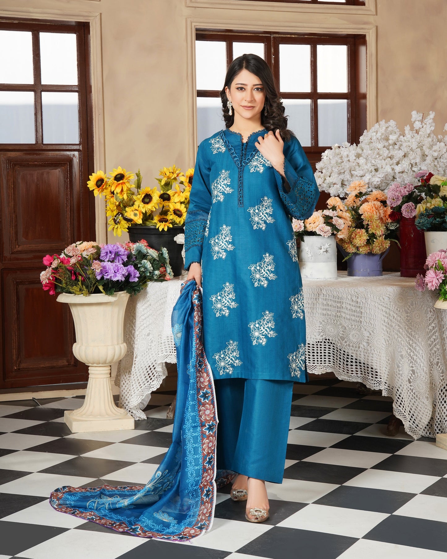 Peacock Blue 3-Piece Stitched Suit