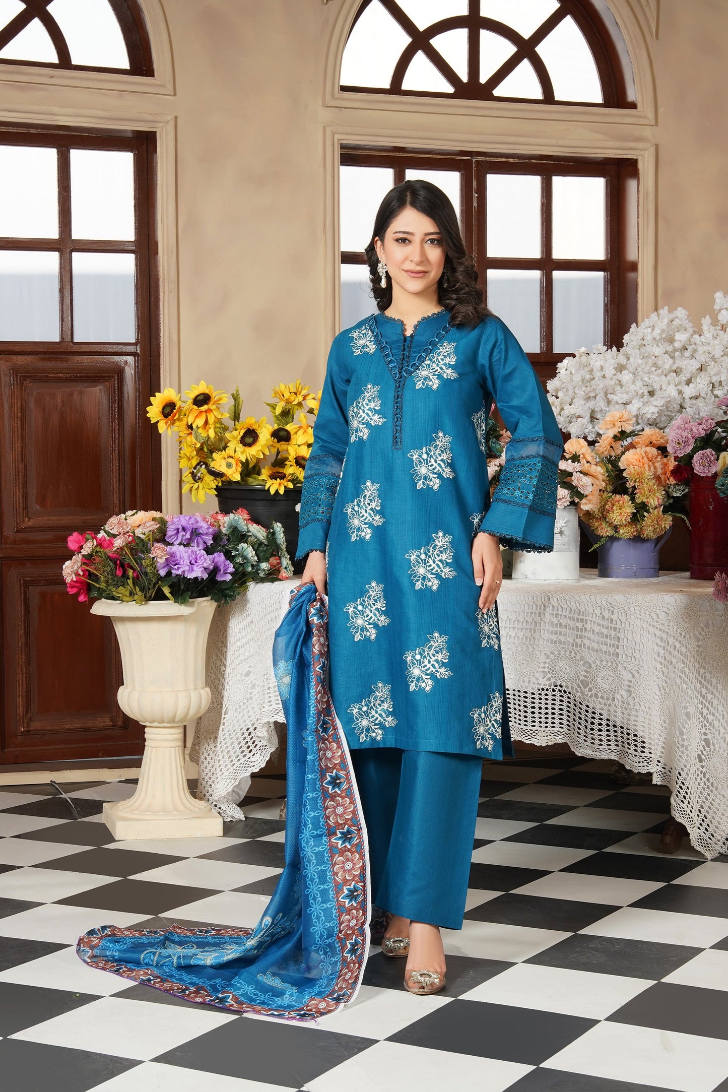 Peacock Blue 3-Piece Stitched Suit
