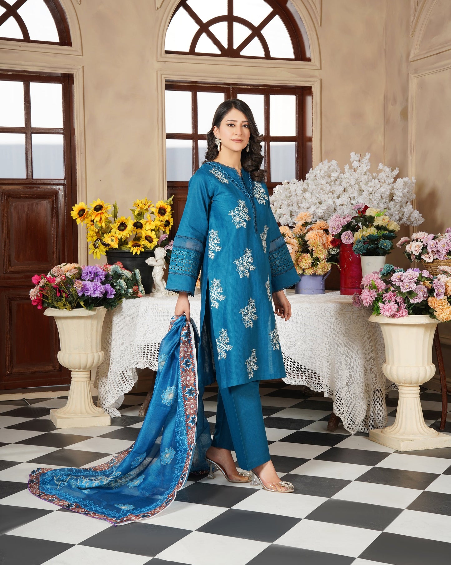 Peacock Blue 3-Piece Stitched Suit