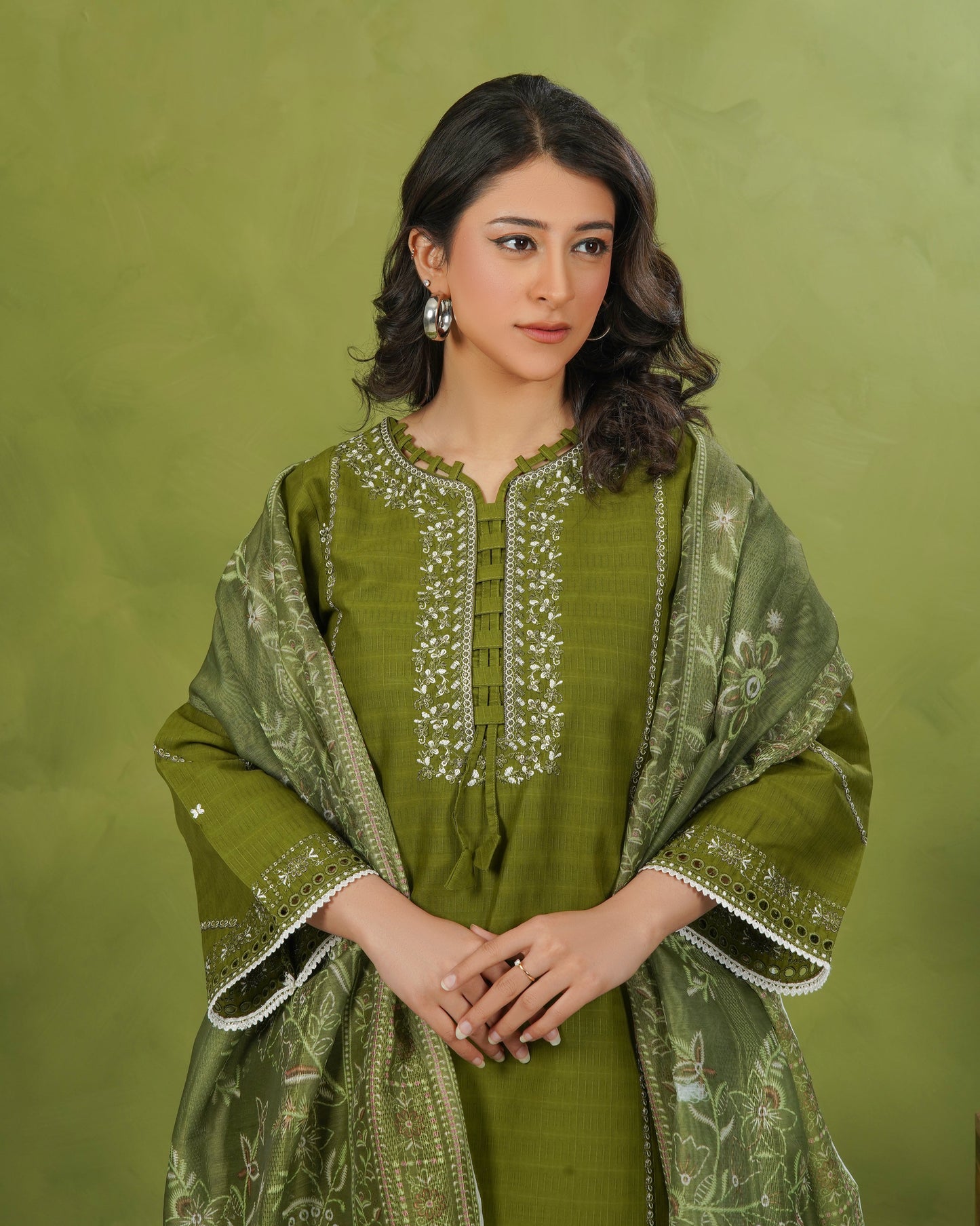 Olive Green 3-Piece Stitched Suit