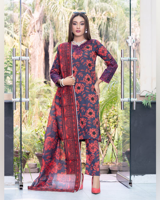 Scarlet Shadow- 3PC Stitched Print