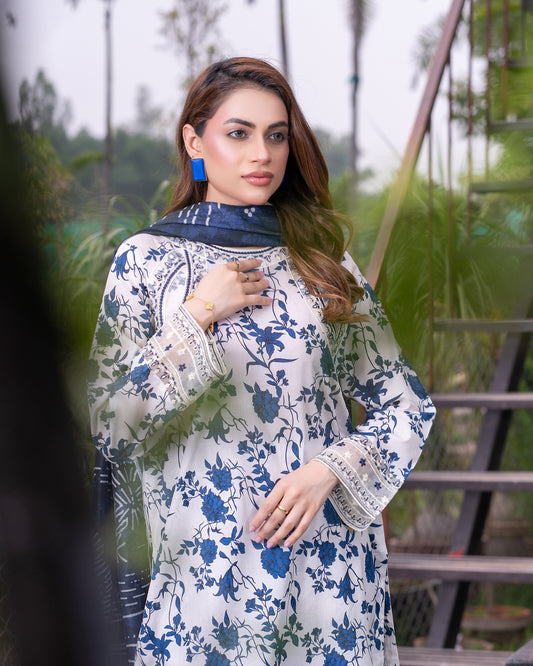 Ivory Twilight - 3PC Stitched Print