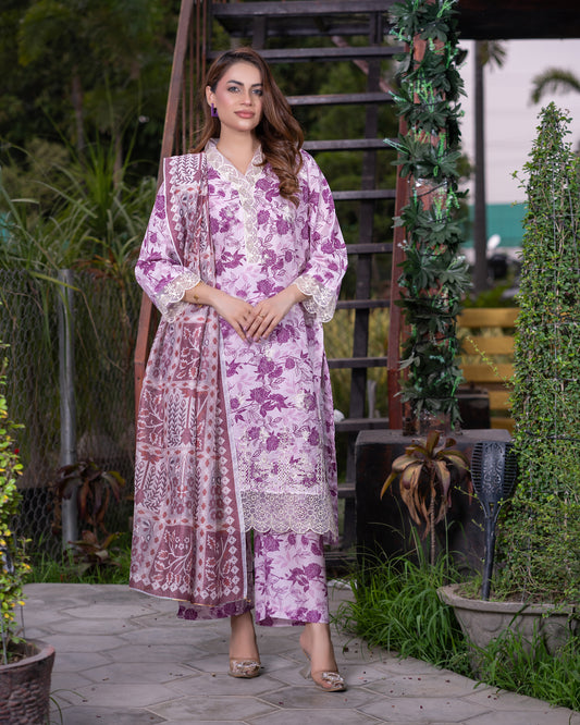 Lilac Grace- 3PC Stitched Print