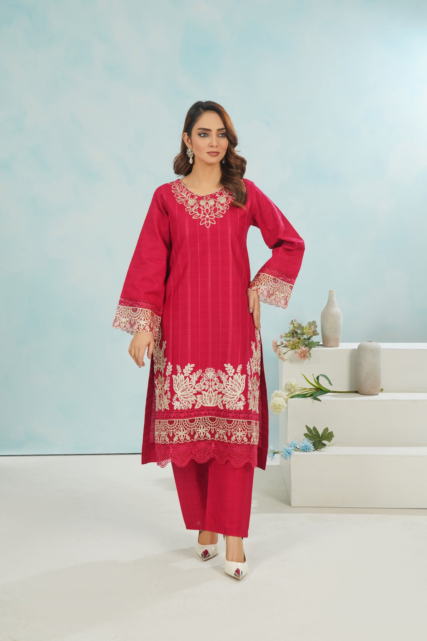 Maroon Bloom 3-Piece Luxury Stitched Suit