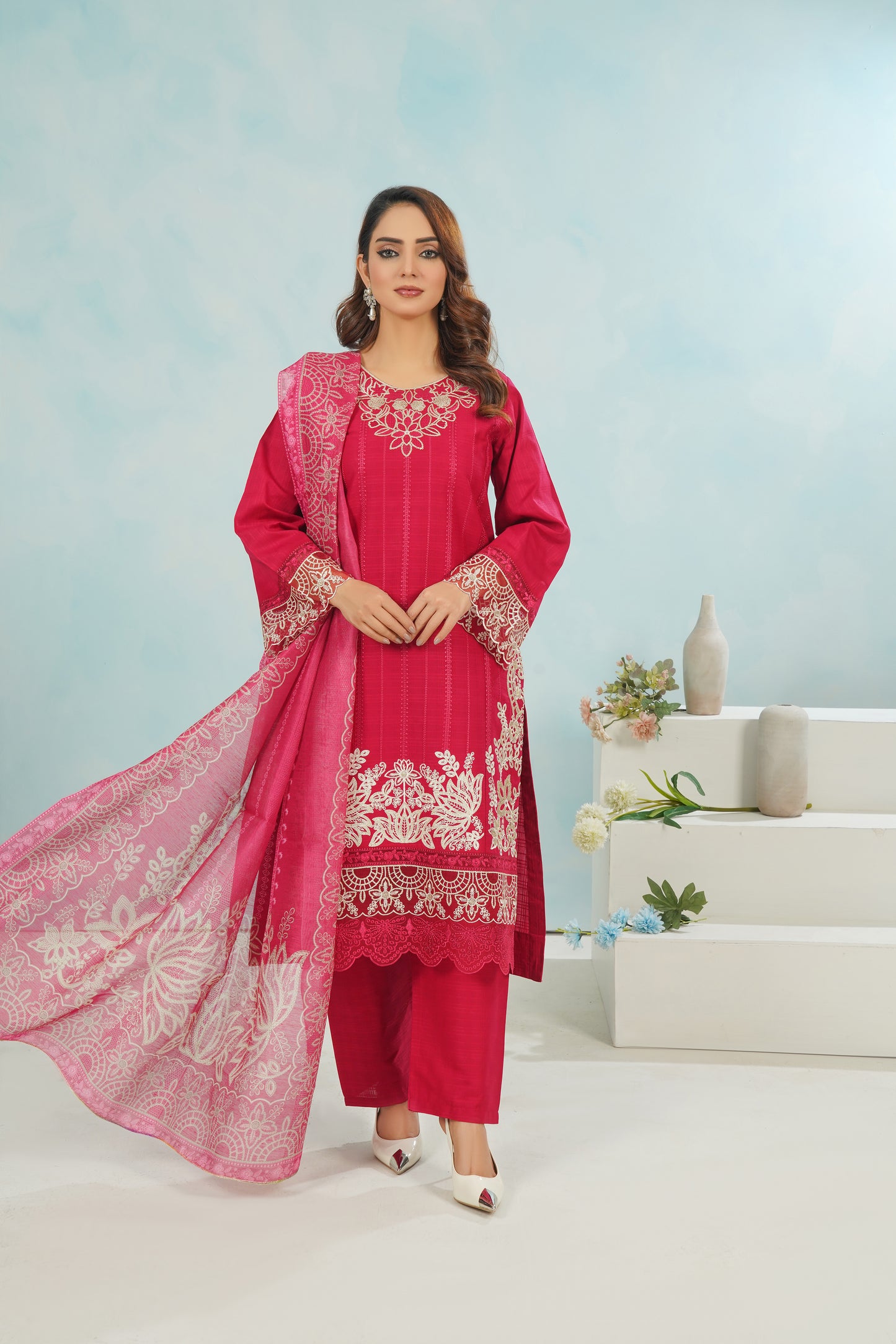 Maroon Bloom 3-Piece Luxury Stitched Suit