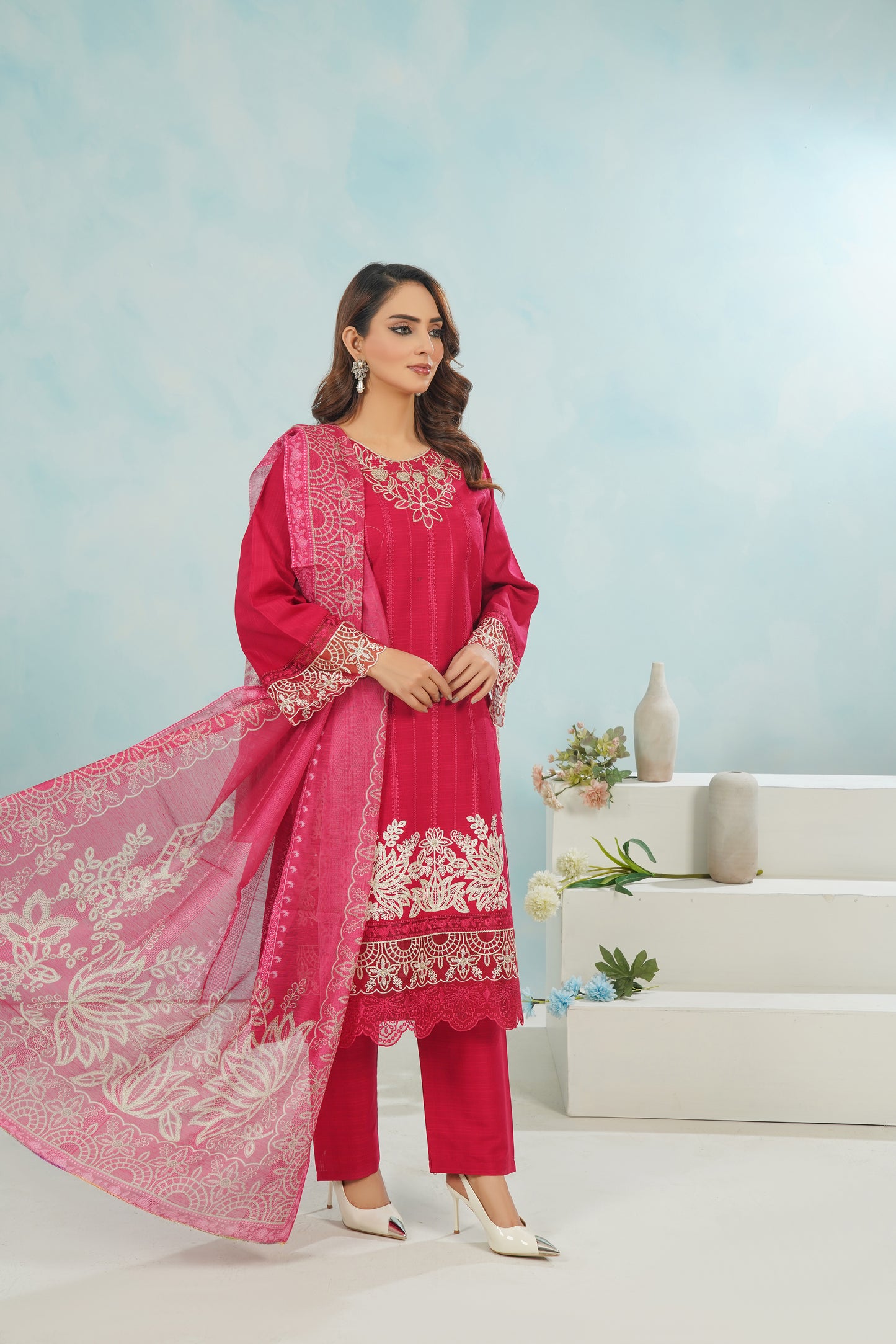 Maroon Bloom 3-Piece Luxury Stitched Suit