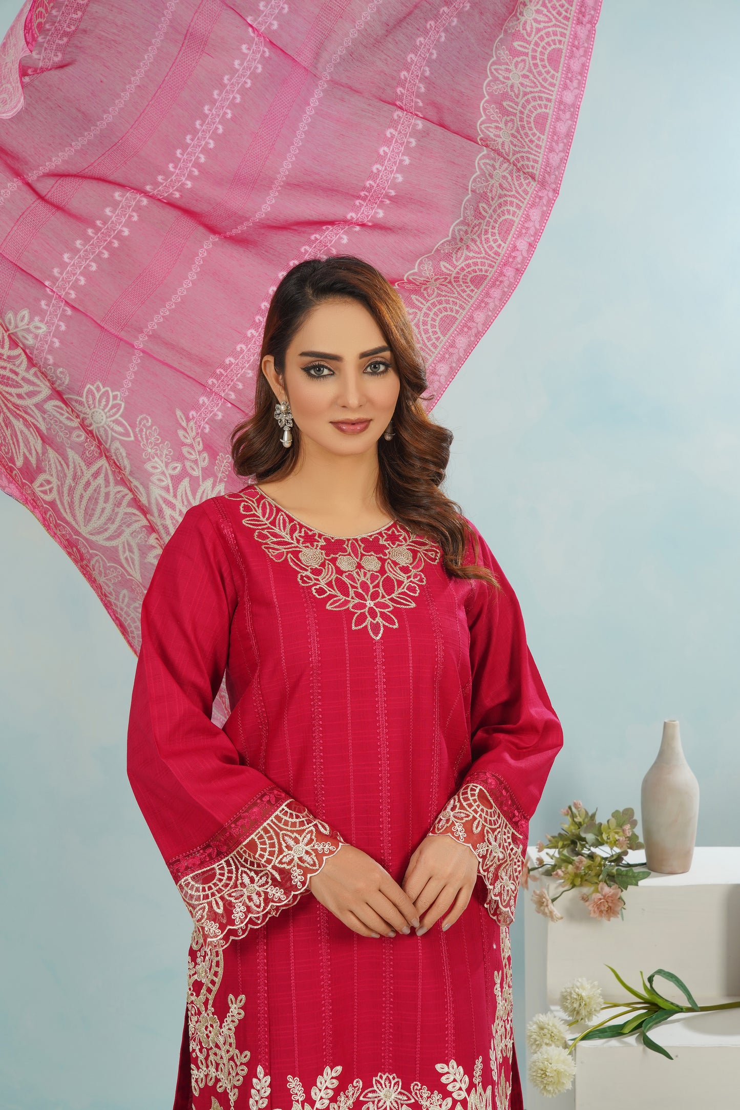 Maroon Bloom 3-Piece Luxury Stitched Suit