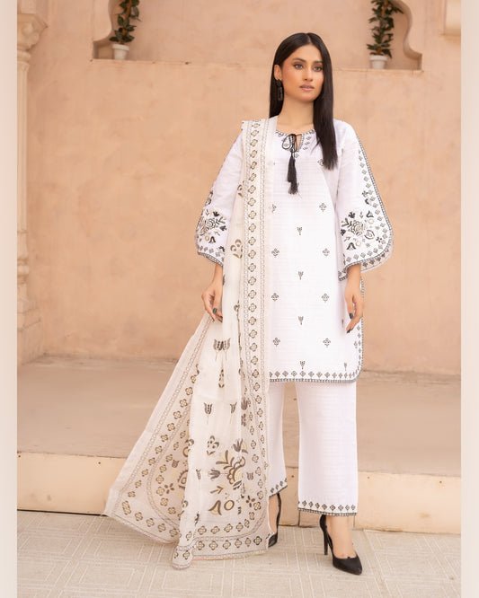 White Blossom | 3PC Stitched Embroidered Suit