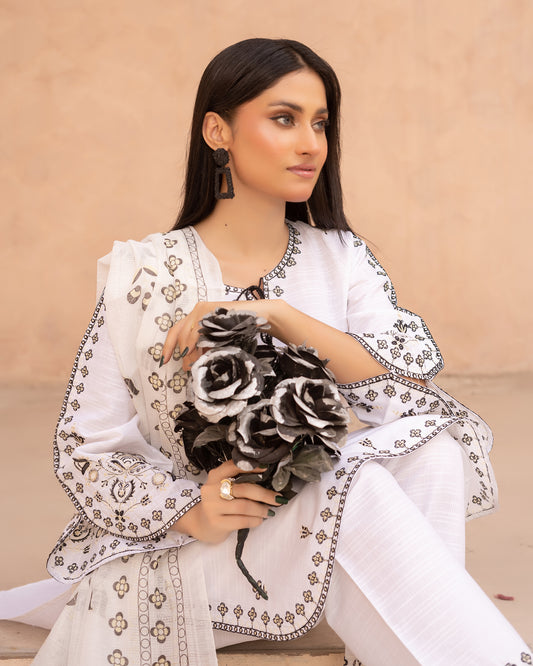 White Blossom | 3PC Stitched Embroidered Suit