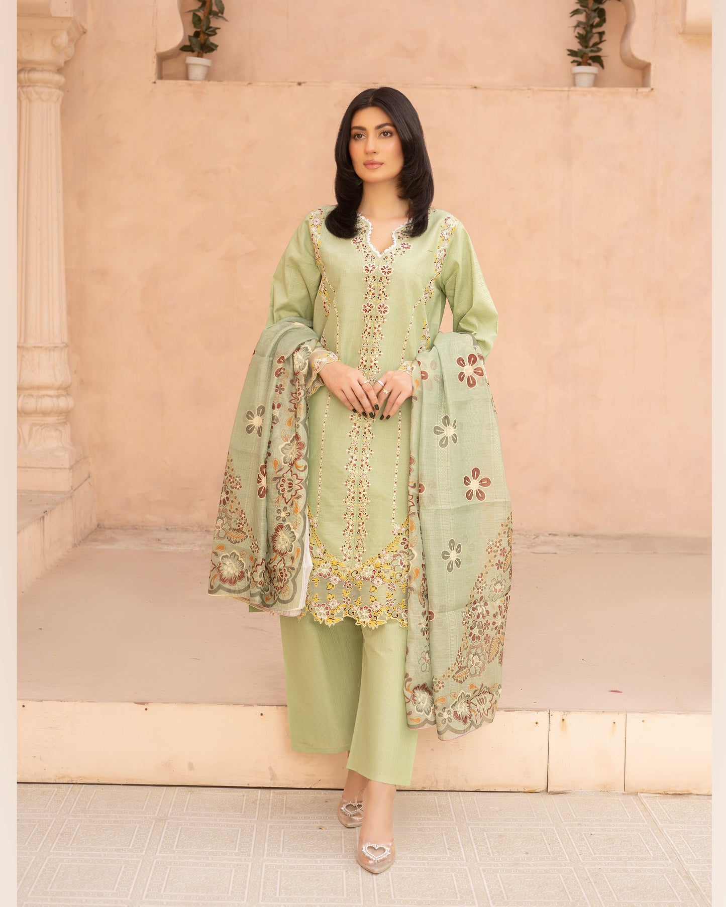 Pistachio Grace 3-Piece Stitched Suit