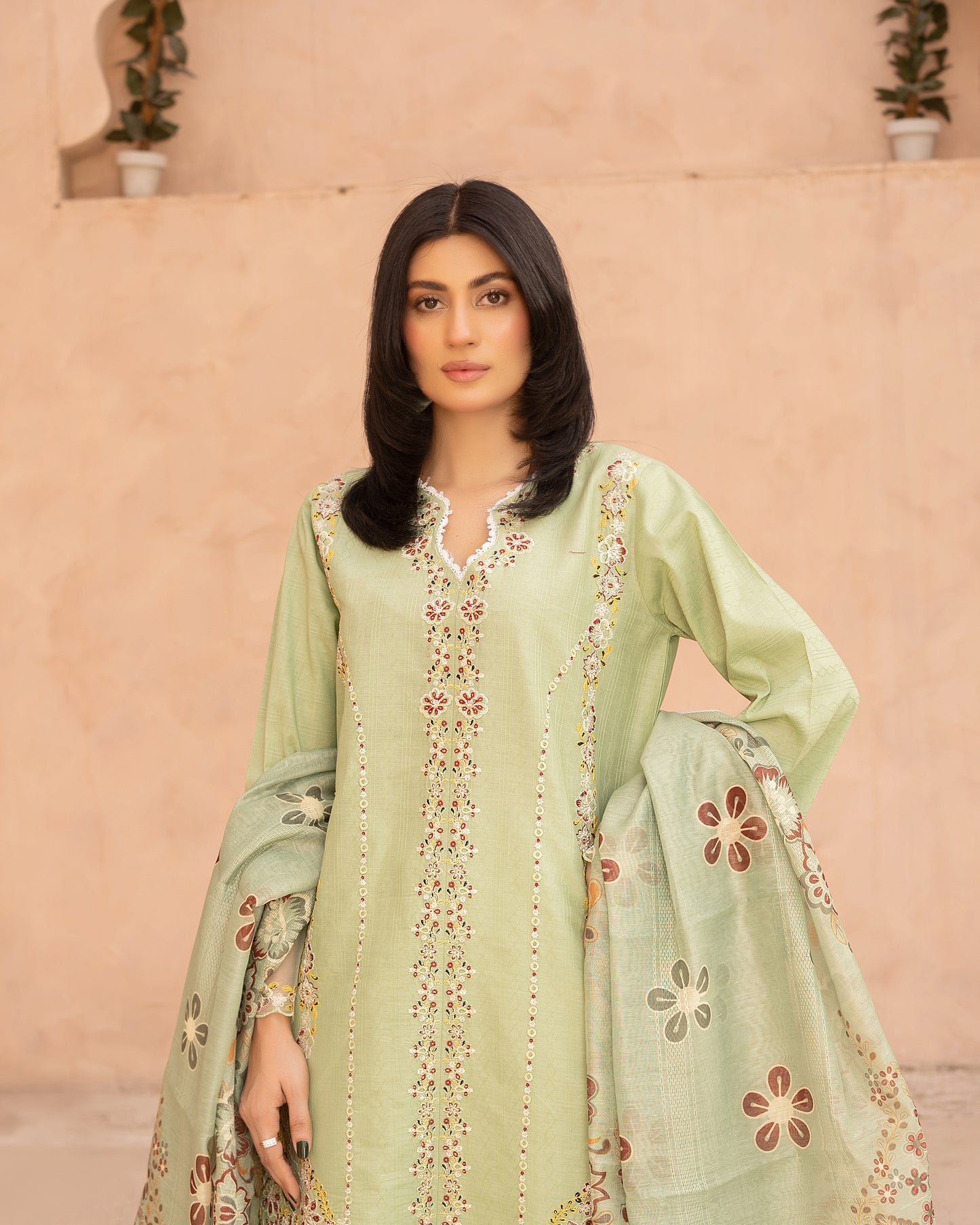 Pistachio Grace 3-Piece Stitched Suit