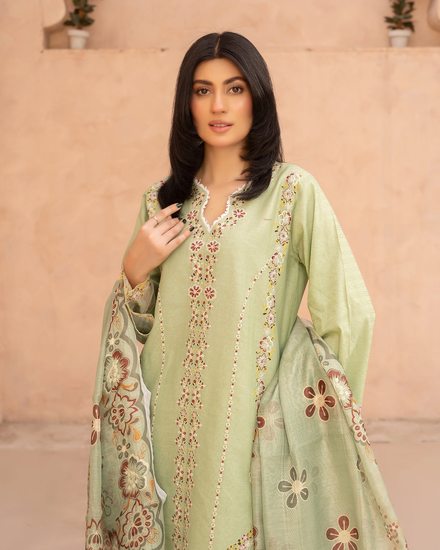 Pistachio Grace 3-Piece Stitched Suit