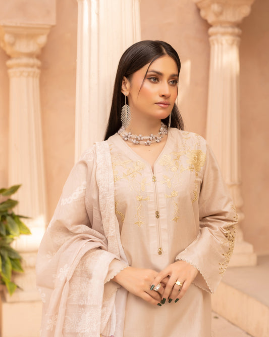 Champagne Glow – 3 Piece Stitched Embroidered Suit