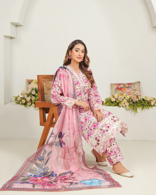 Blushing Flora 3Pcs Printed Suit