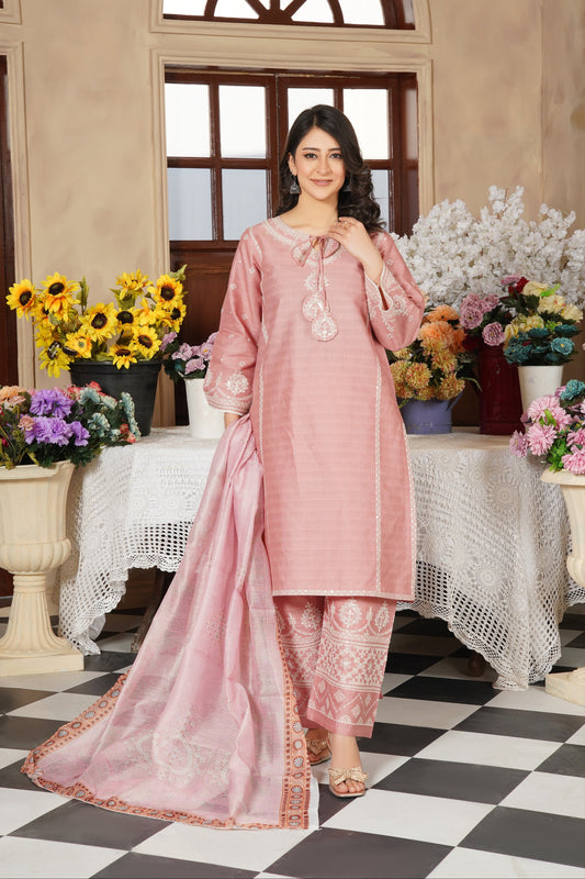 Soft Pink 3-Piece Stitched Suit