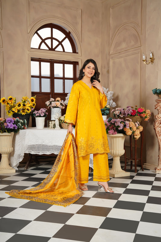 Mustard Yellow 3-Piece Stitched Suit